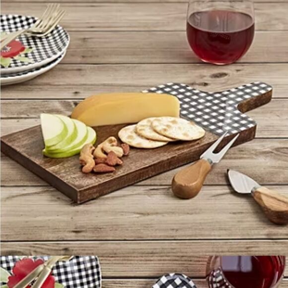 Tabletops X Dolly Parton Acacia Wood Black & White Plaid Serving Platter - Picture 3 of 6